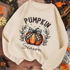 Shein Tween Girl Fall Pumpkin & Letter Print Crewneck Sweatshirt