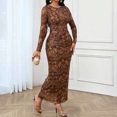 Shein Four Season Party Print Womens Vintage Printed Pleated Dress Elegant Women Dresses Long Sleeve Dress Wedding Dress Guest Bridesmaid Dress Fall Dre