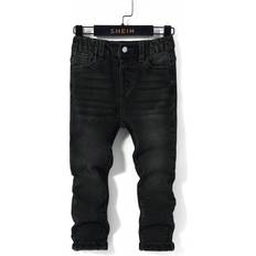 Lyocell Children's Clothing Shein Young Boy pc Black Comfortable And Refreshing Dark Wash Design Elasticity Denim Skinny Pants For Dailywear And Back To School Clothes