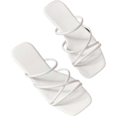 Shein Women's Square Toe Crisscross Straps Flat Sandals, Simple Style, Slim Ankle Strap Summer Beach Shoes