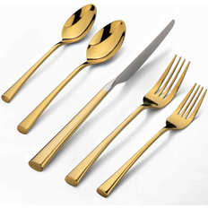 Mercer41 20-Piece Forged Stainless Flatware - Dishwasher Safe Gray Stainless in Gold Cutlery Set