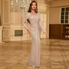 Long sleeve cocktail dresses Shein Sparkly Long Sleeve Cocktail Dress With Square Neckline