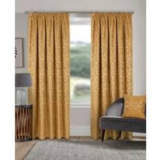 Gold Curtains Buckingham Damask Fully Lined 3 inch Pencil Pleat Curtains pair - Gold - 229cm width x 213cm drop