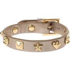 Beige Armbånd Dark Leather Sign Stud Bracelet Champagne Metallic