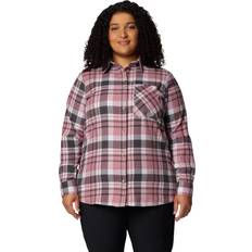 Columbia Women Shirts Columbia Calico Basin Flannel Long-Sleeve Button-Down Shirt for Ladies Snowdrift Multiplaid 1X