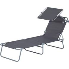 Solstol Hopfällbar Trädgård Strandstol Med Solskydd Grå 187 x 58 x 36 cm
