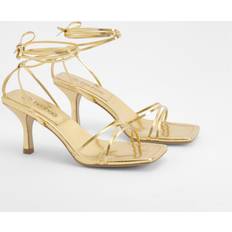 Gold - Women Heels & Pumps boohoo Low Skinny Strap Wrap Up Heels - Gold