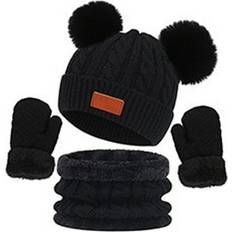 Accessories Laidan Huanyou Co. Ltd, Children Winter Hat Scarf Gloves Piece Set Warm Winter Bobble Knitted Beanie Hat Fleece Lining Loop Scarf and Glove Set for Girls Boys Child Gifts Black