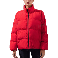 Shein Damen Jacken Shein VARSITIE Contrast Zipper Turtleneck Red Women Winter Coats