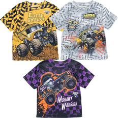 Monster Jam Boy's Maximum Destruction Earth Shaker Mohawk Warrior T-shirt 3 -pack- Yellow/Grey/Purple