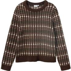 Marron Pulls en Tricot Langarm Strickpullover - Braun