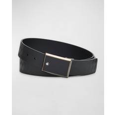 Mens Black Logo-emblem Buckle Leather Belt 3.5cm BLACK