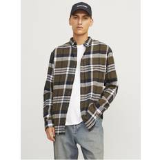 Brown - Flannel Shirts Jack & Jones Autumn Check Shirt in Green Navy