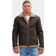 Classic Dark Brown Leather Shearling Aviator Jacket