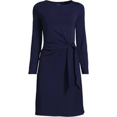 Lands' End L Dresses Lands' End Long Sleeve Lightweight Cotton Modal Boatneck Tie Waist Dress