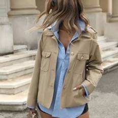 Gold Coats Shein Gold Button Placket Solid Color Short Trench Coat With Pockets