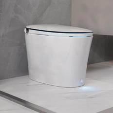 Toilets DeerValley 1.28 GPF Tankless Elongated Smart 1-Piece Toilet in White with Heated Seat, Auto Flush, Foot Touch Control Flush