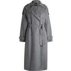 BOSS Belted trench coat in wool blend Grey