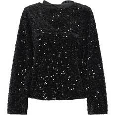 Pieces L Överdelar Pieces Kam Sequins Bow Long Sleeved Top - Black