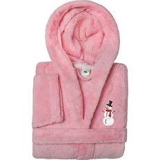 S Bath Robes Children's Clothing Sweet Kids 100% Polyester SUPER PLUSH Double Brushed Hooded Bathrobe SNOWMAN Pink