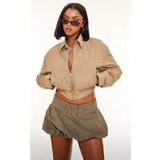 PrettyLittleThing Olive Cotton Canvas Collar Detail Zip Up Jacket, Green