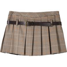 Checkered Skirts Bershka Boxer Detail Pleated Mini Skirt - Brown Check/Grey