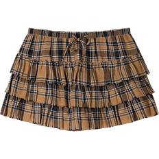 Checkered Skirts Bershka Tie Waist Tiered Mini Skirt - Brown Check