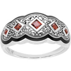 Grey Rings Gemondo Art Deco Style Square Ring - Silver/Marcasite/Garnet