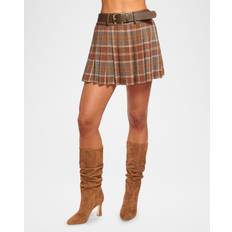 Flannel - Woman Clothing Ramy Brook Derrick Pleated Belted Mini Skirt in Saddle Plaid