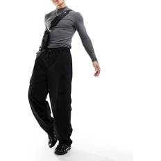 ASOS DESIGN Loose Cargo Trousers with Elasticated Waist - Black