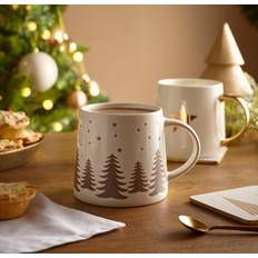 Dunelm Winter Trees Wax Resist Gold Ceramic Mug White Cup & Mug