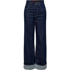 Røde Jeans Only Onlmercer HW Wide Fold UP RED DNM Str"27/"32" Wide Jeans hos Magasin