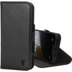 Torro läderfodral kompatibelt med iPhone 16 Pro Max Premium läderplånboksfodral med stöd och kortplatser Svart