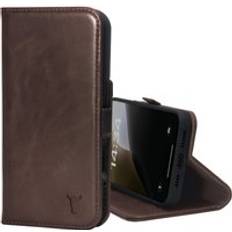 Torro läderfodral kompatibelt med iPhone 16 Pro Max Premium läderplånboksfodral med stöd och kortplatser Mörkbrun