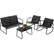 Outdoor Lounge Sets Kozyard 4-Piece Coversation 1 Table & 2 Single Chairs Glass in Black Outdoor Lounge Set