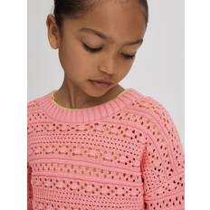 Girls Knitted Sweaters Children's Clothing Reiss Kids' Isobel Crochet Knit Jumper, Pink