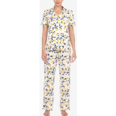 Yellow Pajamas White Mark Women's Piece Tropical Print Pajama Set Beige, Lemon Beige/Lemon