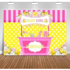 Avezano Lemonade Baby Shower Backdrop, Pink Lemonade Baby Shower Party Decorations Summer Lemon Girl Baby Shower Party Banner Photography Background 7x5ft