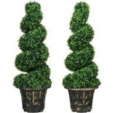 Artificial Plants Homcom Set of 2 Potted Topiary Spiral Boxwood Trees, 90cm Artificial Plant