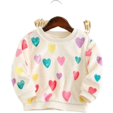 Shein Cozy Pixies Baby Girl Heart Pattern Double-Faced Flannel Raglan Pullover Sweatshirt