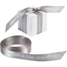 Wedding Gift Wrap Ribbons Oriental Trading 5/8" Silver Satin Personalized Ribbon 25 ft