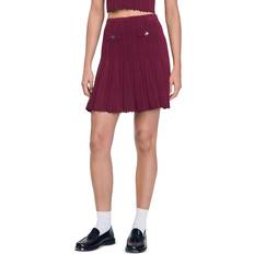 Rosso Gonne Sandro Bonita Pleated Knit Skirt Bordeaux 40 FR/8 US