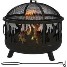 OutSunny 61.5 cm 2-In-1 Outdoor Fire Pit & Firewood Bbq Garden Cooker Heater, Black