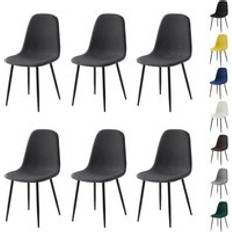 Yellow Kitchen Chairs Set of 6 Linen Fabric Dining with Metal Legs - Grey Kitchen Chair 2pcs