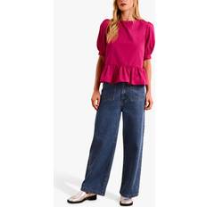 Puff Sleeve Blouses OMNES Ellie Tie Back Top, Magenta