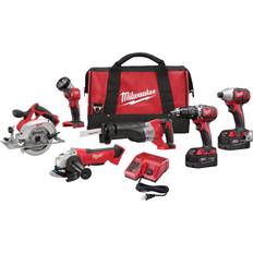 Power Tool Accessories Milwaukee M18 6 Tool Combo Kit: 1/2" Hammer Drill Driver 2602-20, 1/4" Hex Impact Driver 2650-20, Sawzall Recip Saw 2620-20, 6 ½ Circular Saw 2630-20, 4-1/2" Cut-off Grinder 2680-20, Work Light