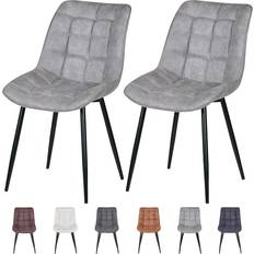LIGHT GREY Faux Matte Suede Leather Dining Alba - Grey