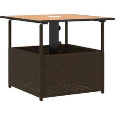 vidaXL Garden Table With Parasol Hole Brown 55x55x46.5 cm Poly Rattan Patio Dining Set