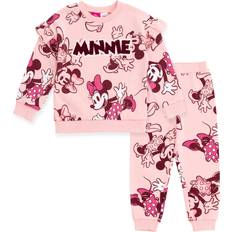 Mickey Mouse Children's Clothing Disney Minnie Mouse Toddler Girls Fleece Drop Shoulder Sweatshirt and Jogger Pants Outfit Set Coral Pink 2T