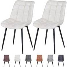 MCC Direct Faux Matte Suede Leather Dining Alba - Cream Kitchen Chair 2pcs